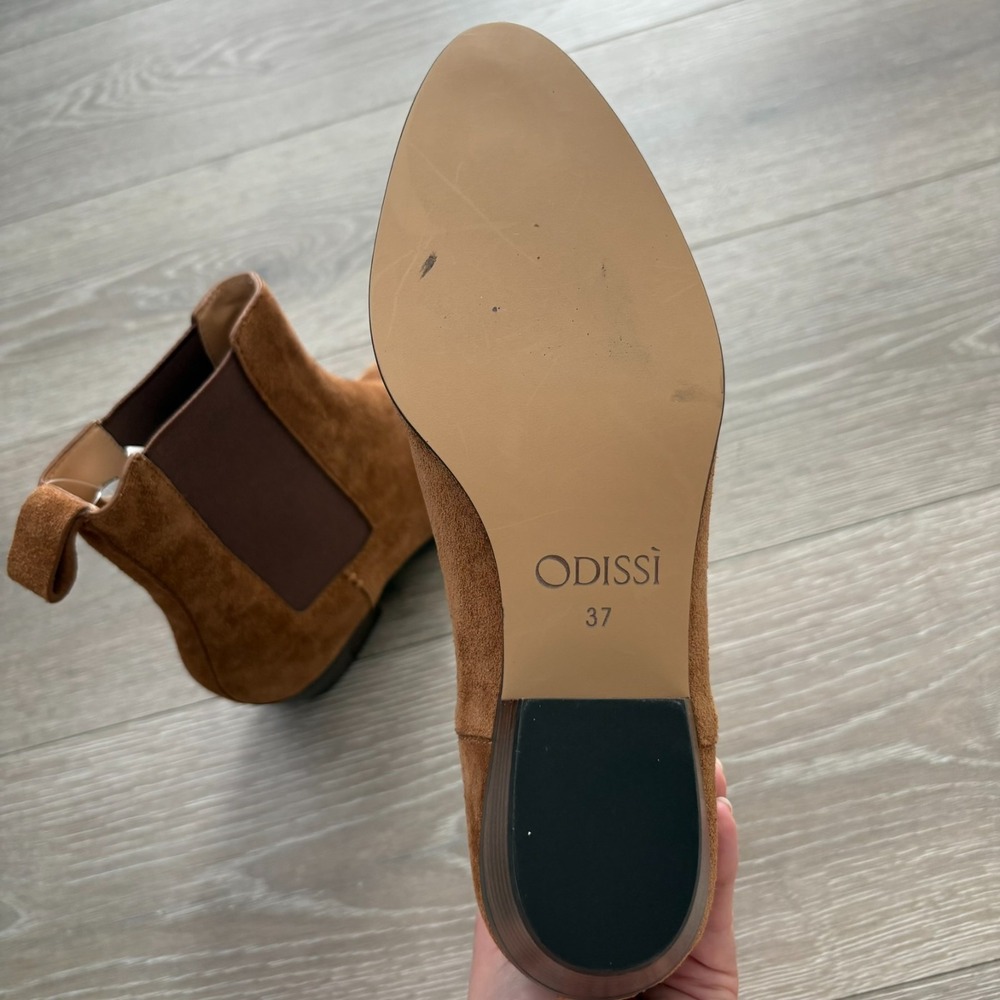 Odissi Womens Brown Ella Tan Suede Almond Toe Cuban Heel Ankle Boots‎ Size 37 EU - Picture 10 of 15